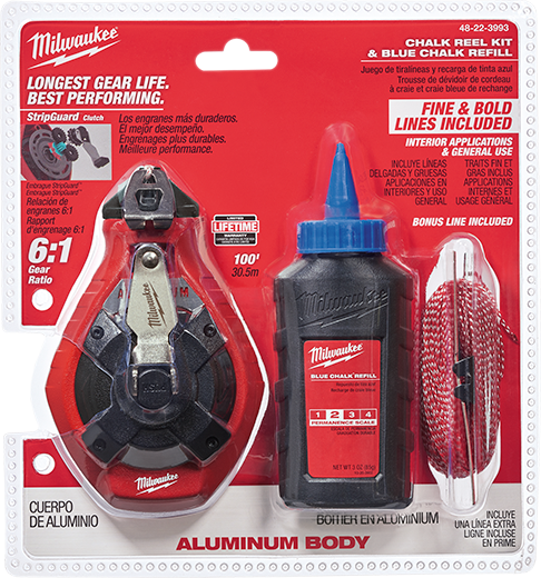 Milwaukee 100 ft. Aluminum Chalk Reel Kit with Blue Chalk and Bonus Line - 48-22-3993