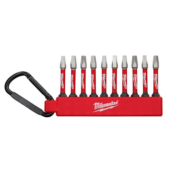 Milwaukee SHOCKWAVE Square Drive SQ2 Carabiner Driver Bit Set 10 Pack